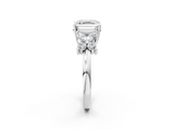 White gold Asscher Diamond Floral Cluster Ring with Solitaire Band and Prong Setting_8
