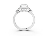White gold Asscher Diamond Floral Cluster Ring with Solitaire Band and Prong Setting_9