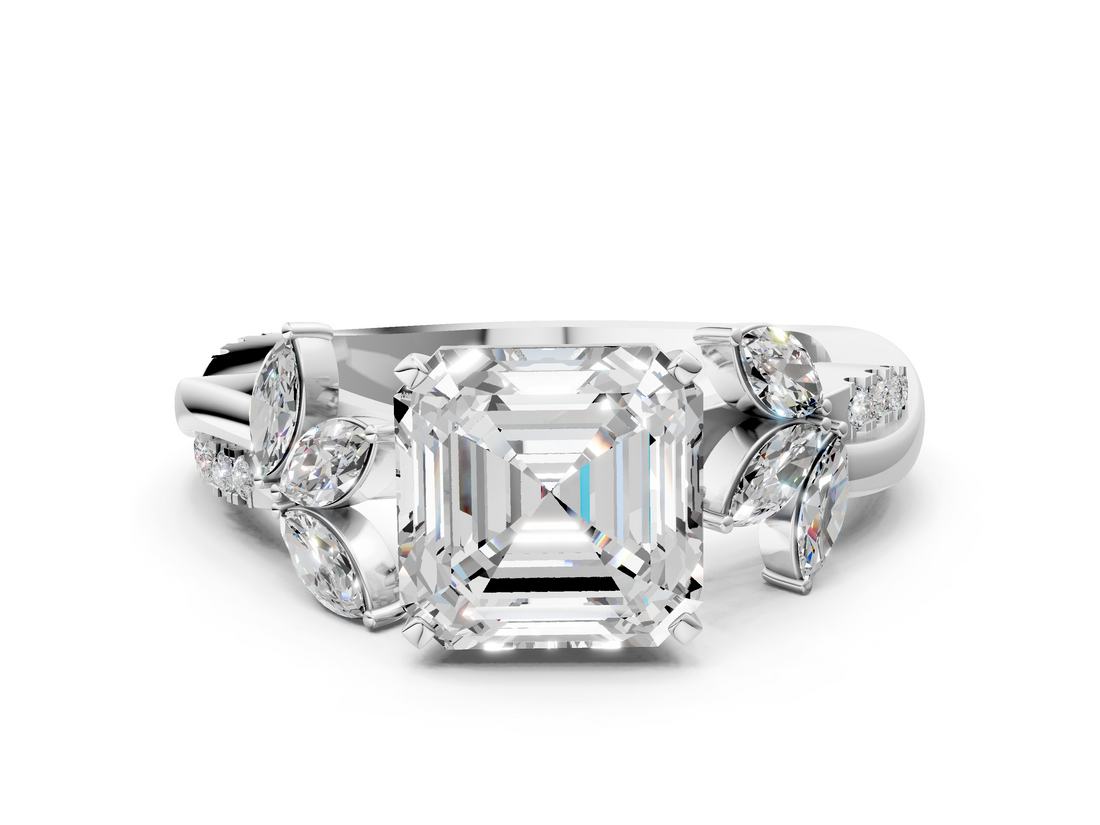 White gold Asscher Diamond Floral Vine Solitaire Engagement Ring_7