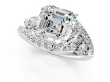 White gold Asscher Diamond Halo Ring with Marquise and Pavé Band in Prong Setting_25