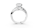 White gold Asscher Diamond Halo Ring with Marquise and Pavé Band in Prong Setting_27