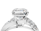 White gold Asscher Diamond Halo Ring with Marquise and Pavé Band in Prong Setting_28