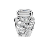 White gold Asscher Diamond Halo Ring with Marquise and Pavé Band in Prong Setting_29