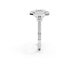 White gold Asscher Diamond Halo Ring with Milgrain Frame and Pavé Band_92
