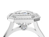 White gold Asscher Diamond Halo Ring with Milgrain Frame and Pavé Band_95