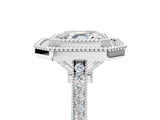 White gold Asscher Diamond Halo Ring with Milgrain Frame and Pavé Band_95
