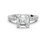 White gold Asscher Diamond Pavé Band Solitaire Ring with Four-Prong Setting_16