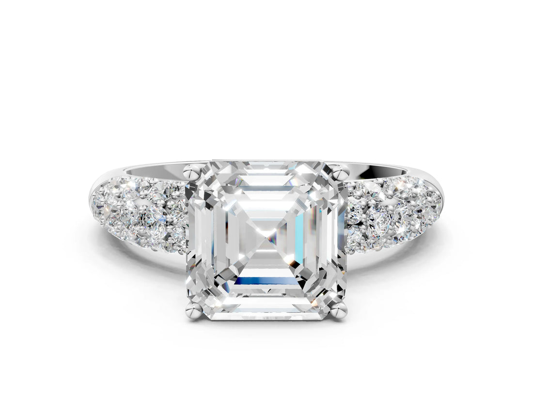 White gold Asscher Diamond Pavé Band Solitaire Ring with Four-Prong Setting_71