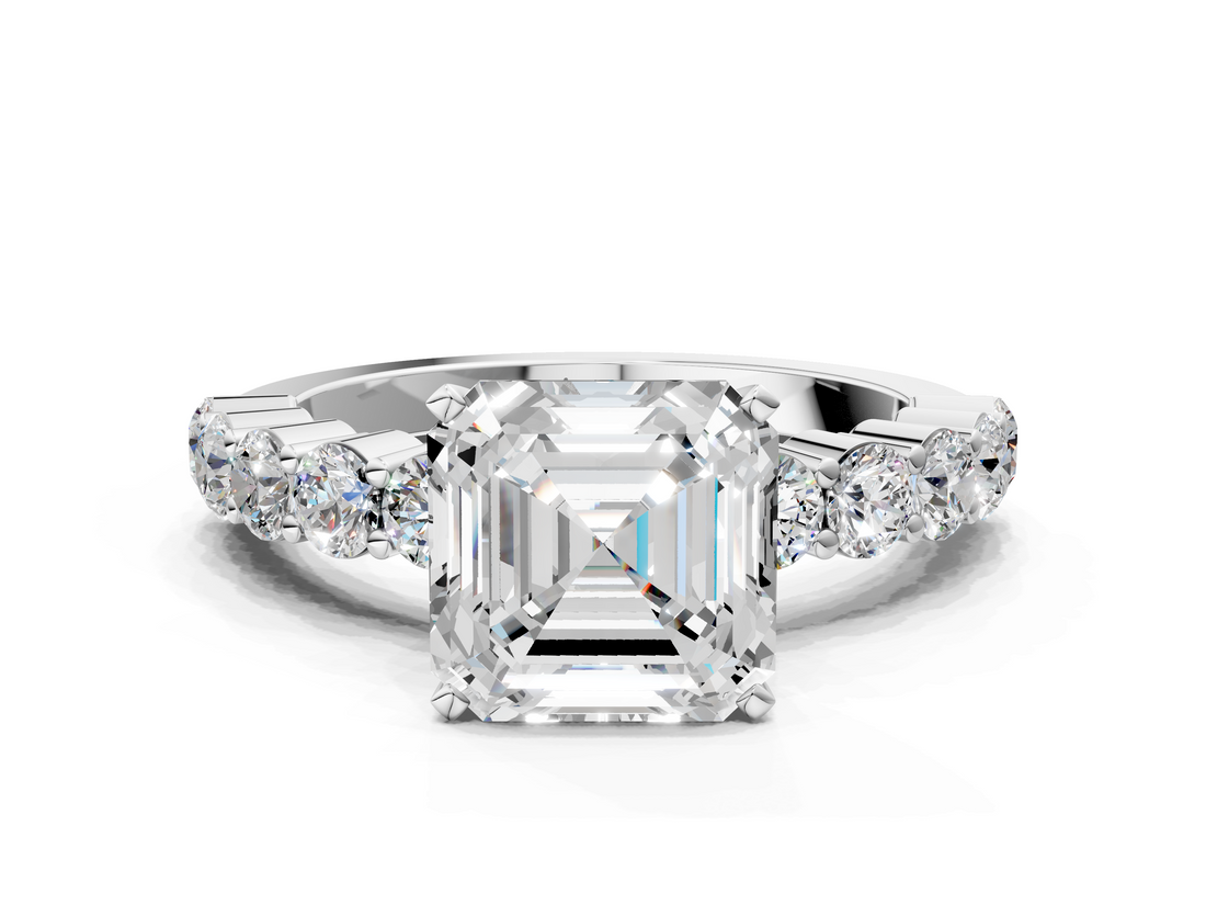 White gold Asscher Diamond Pavé Band Solitaire with Four-Prong Setting_60
