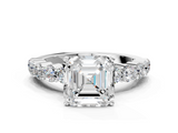 White gold Asscher Diamond Pavé Band Solitaire with Four-Prong Setting_60