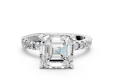 White gold Asscher Diamond Pavé Band Solitaire with Four-Prong Setting_6