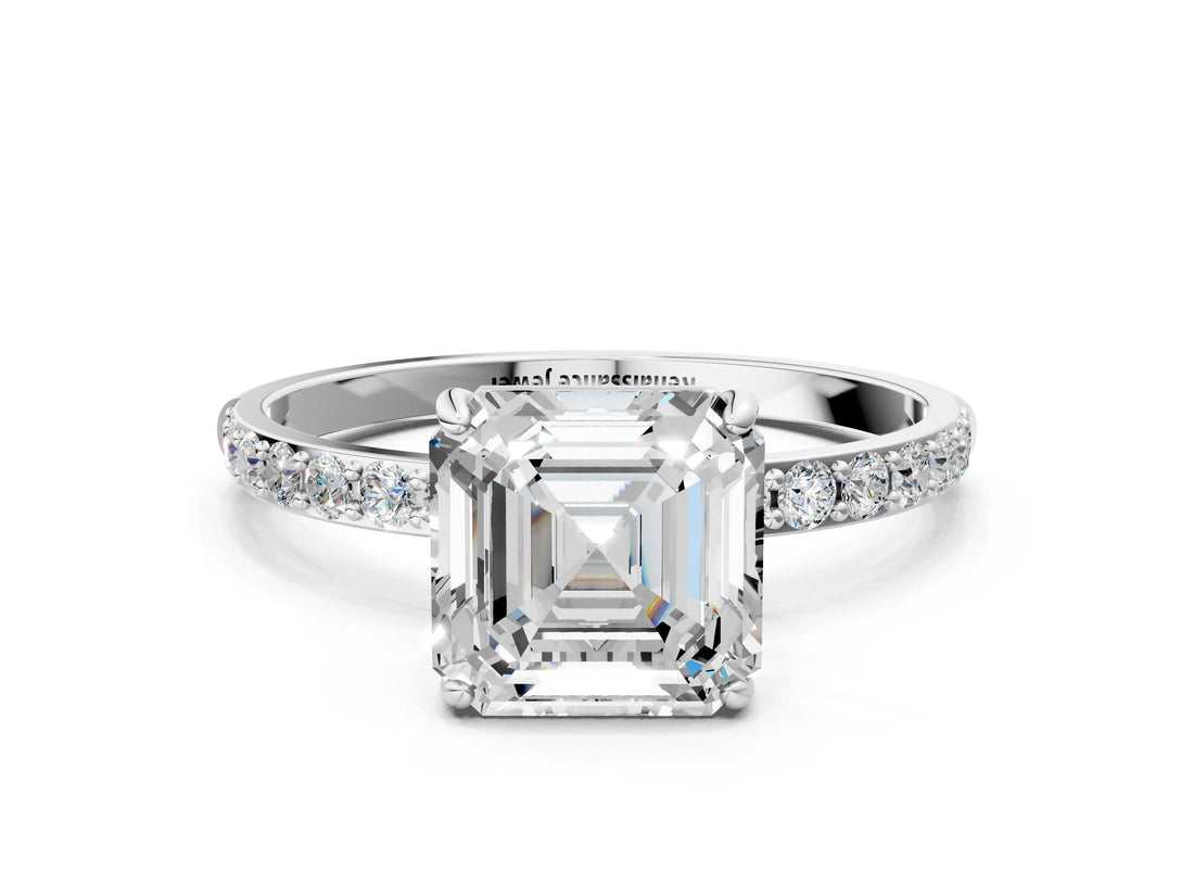 White gold Asscher Diamond Pavé Band with Six-Prong Setting_3
