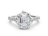 White gold Asscher Diamond Pave Band with Floral Prong Setting_28