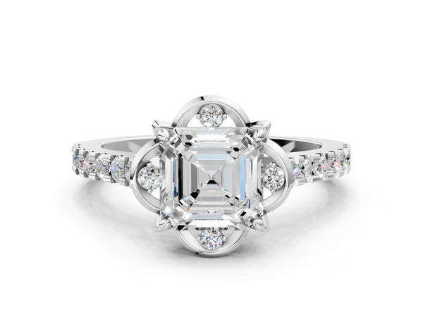 Platinum Asscher Cut Floral Petal Pave Engagement Ring Setting