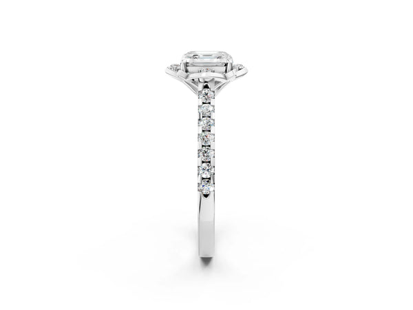 Platinum Asscher Cut Floral Petal Pave Engagement Ring Setting