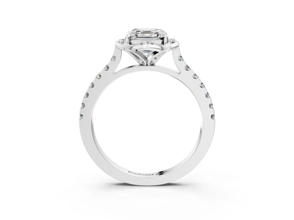 Platinum Asscher Cut Floral Petal Pave Engagement Ring Setting