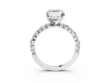 White gold Asscher Diamond Prong Set Engagement Ring with Pave Band_32