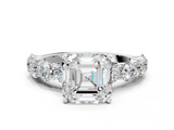 White gold Asscher Diamond Prong Setting with Side Stones on a Pave Band_11