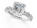 White gold Asscher Diamond Prong Setting with Side Stones on a Pave Band_12