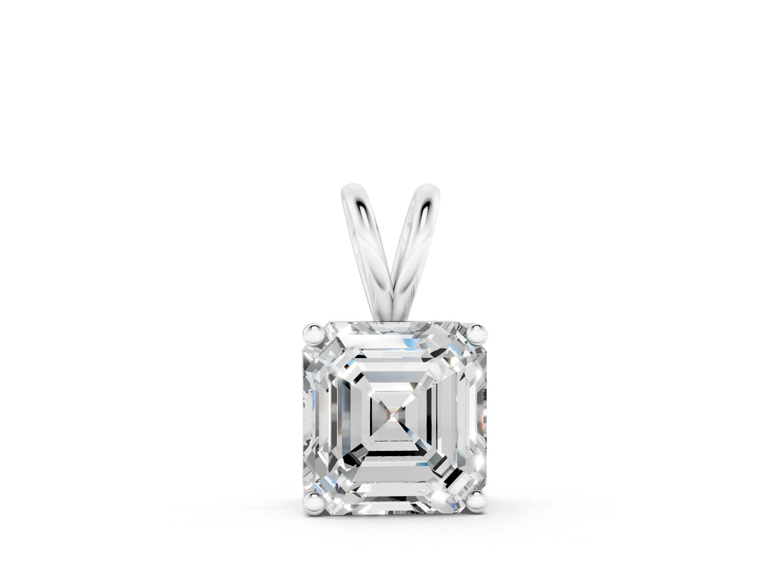White gold Asscher Diamond Solitaire Pendant with Four Prong Setting_10