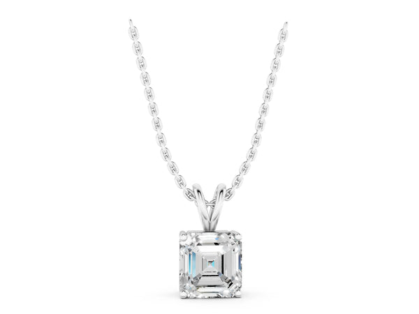 Silver Asscher Diamond Solitaire Pendant with Four Prong Setting