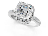 White gold Asscher Diamond Solitaire Ring with Shared Prong Pavé Band_19