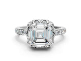 White gold Asscher Diamond Solitaire Ring with Shared Prong Pavé Band_23