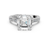 White gold Asscher Diamond Solitaire with Pave Band and Six-Prong Setting_37