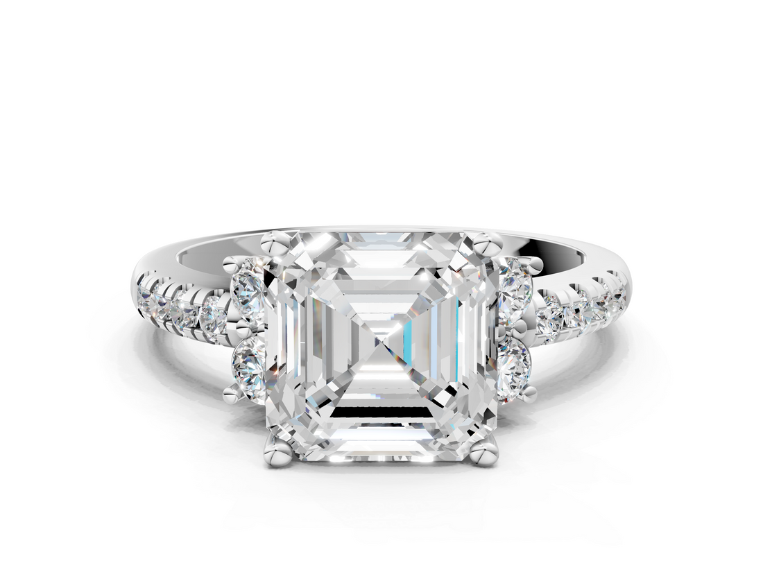 White gold Asscher Diamond Three-Stone Pave Band with Four-Prong Setting_23