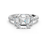 White gold Asscher Diamond Three-Stone Pave Band with Four-Prong Setting_23