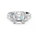White gold Asscher Diamond Three-Stone Ring with Trapezoid Side Stones and Prong Setting_80