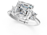 White gold Asscher Diamond Three-Stone Ring with Trapezoid Side Stones and Prong Setting_81