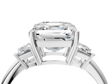 White gold Asscher Diamond Three-Stone Ring with Trapezoid Side Stones and Prong Setting_84