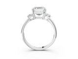 White gold Asscher Diamond Three-Stone Ring with Trapezoid Side Stones and Prong Setting_91