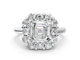 White gold Asscher Halo Cluster Diamond Engagement Ring with Prong Setting and Polished Band_20