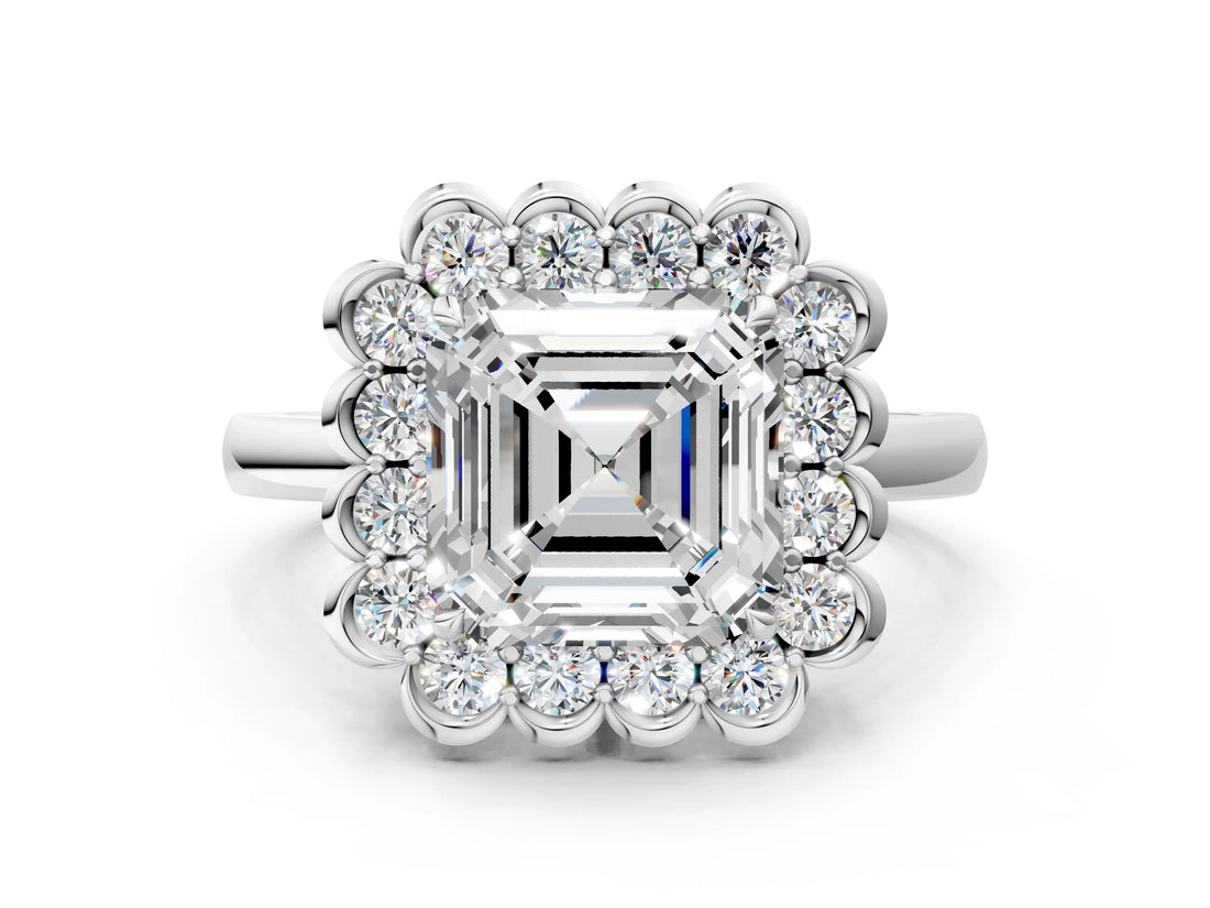 White gold Asscher Halo Cluster Diamond Engagement Ring with Solitaire Band and Prong Setting_70