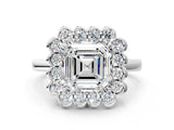 White gold Asscher Halo Cluster Diamond Engagement Ring with Solitaire Band and Prong Setting_70