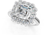 White gold Asscher Halo Cluster Diamond Engagement Ring with Solitaire Band and Prong Setting_71