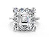 White gold Asscher Halo Diamond Cluster Engagement Ring with Milgrain Bezel Setting and Solitaire Band_51