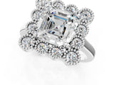 White gold Asscher Halo Diamond Cluster Engagement Ring with Milgrain Bezel Setting and Solitaire Band_52