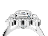 White gold Asscher Halo Diamond Cluster Engagement Ring with Milgrain Bezel Setting and Solitaire Band_55