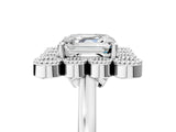 White gold Asscher Halo Diamond Cluster Engagement Ring with Milgrain Bezel Setting and Solitaire Band_56