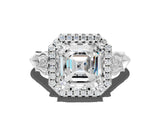 White gold Asscher Halo Diamond Engagement Ring with Filigree Band and Four-Prong Setting_69