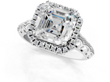 White gold Asscher Halo Diamond Engagement Ring with Intricate Filigree Band and Four-Prong Setting_24
