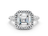 White gold Asscher Halo Diamond Engagement Ring with Intricate Filigree Band and Four-Prong Setting_28