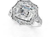 White gold Asscher Halo Diamond Engagement Ring with Milgrain Band and Four-Prong Setting_35