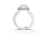 White gold Asscher Halo Diamond Engagement Ring with Milgrain Pave Band and Four-Prong Setting_114