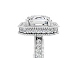 White gold Asscher Halo Diamond Engagement Ring with Milgrain Pave Band and Four-Prong Setting_116