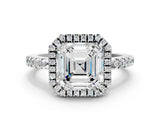 White gold Asscher Halo Diamond Engagement Ring with Pavé Band and Four-Prong Setting_33