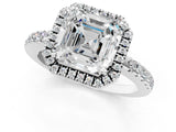 White gold Asscher Halo Diamond Engagement Ring with Pavé Band and Four-Prong Setting_34